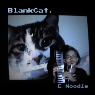 blank cat release cover. projection of cat and bassist against a wall with musician playing melodica.