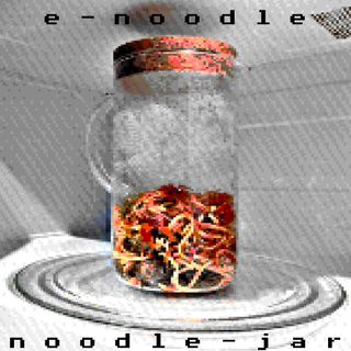 noodle jar release cover. low resolution glass jar of spaghetti in a microwave.