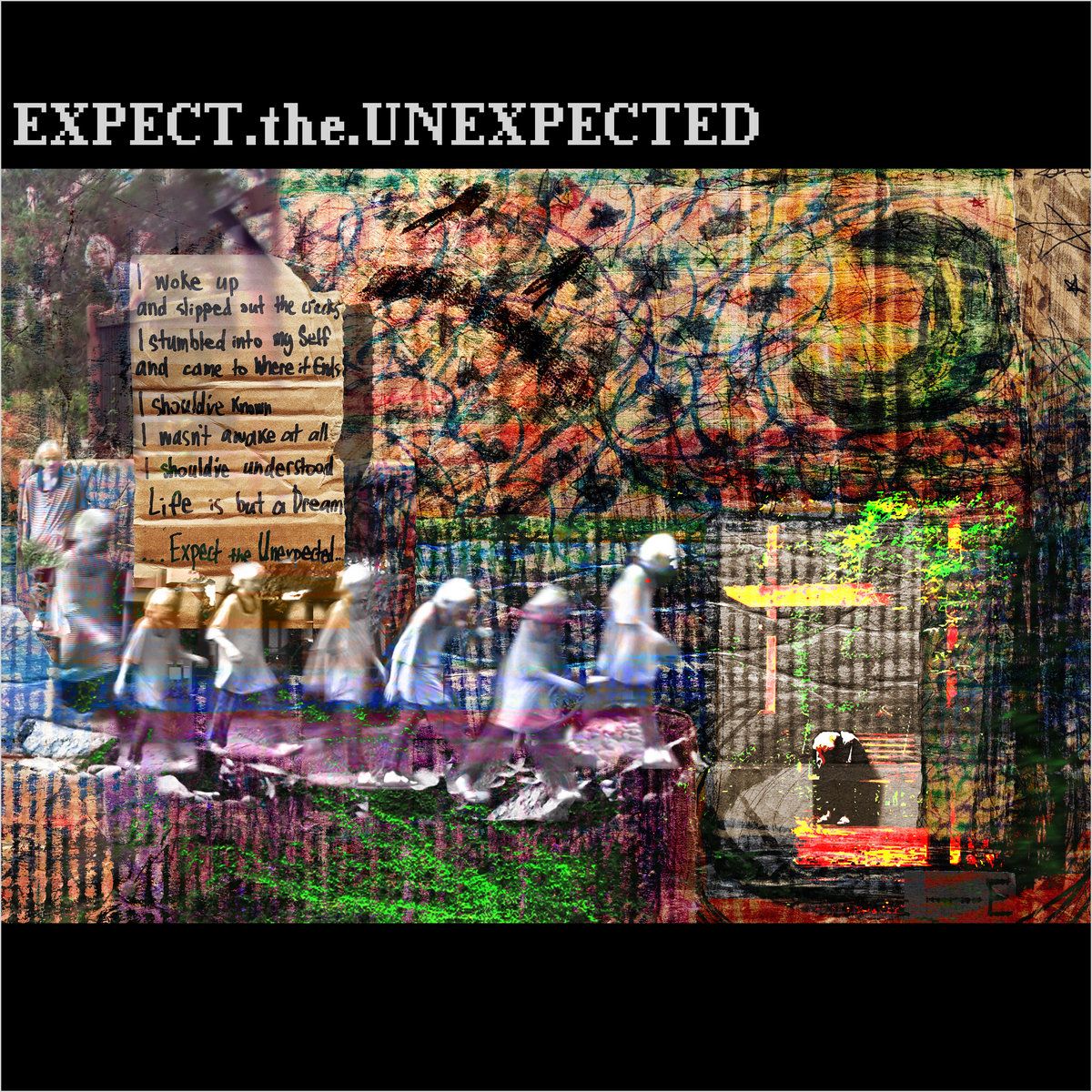 cardboard cutout landscape with collage of man walking off cliff