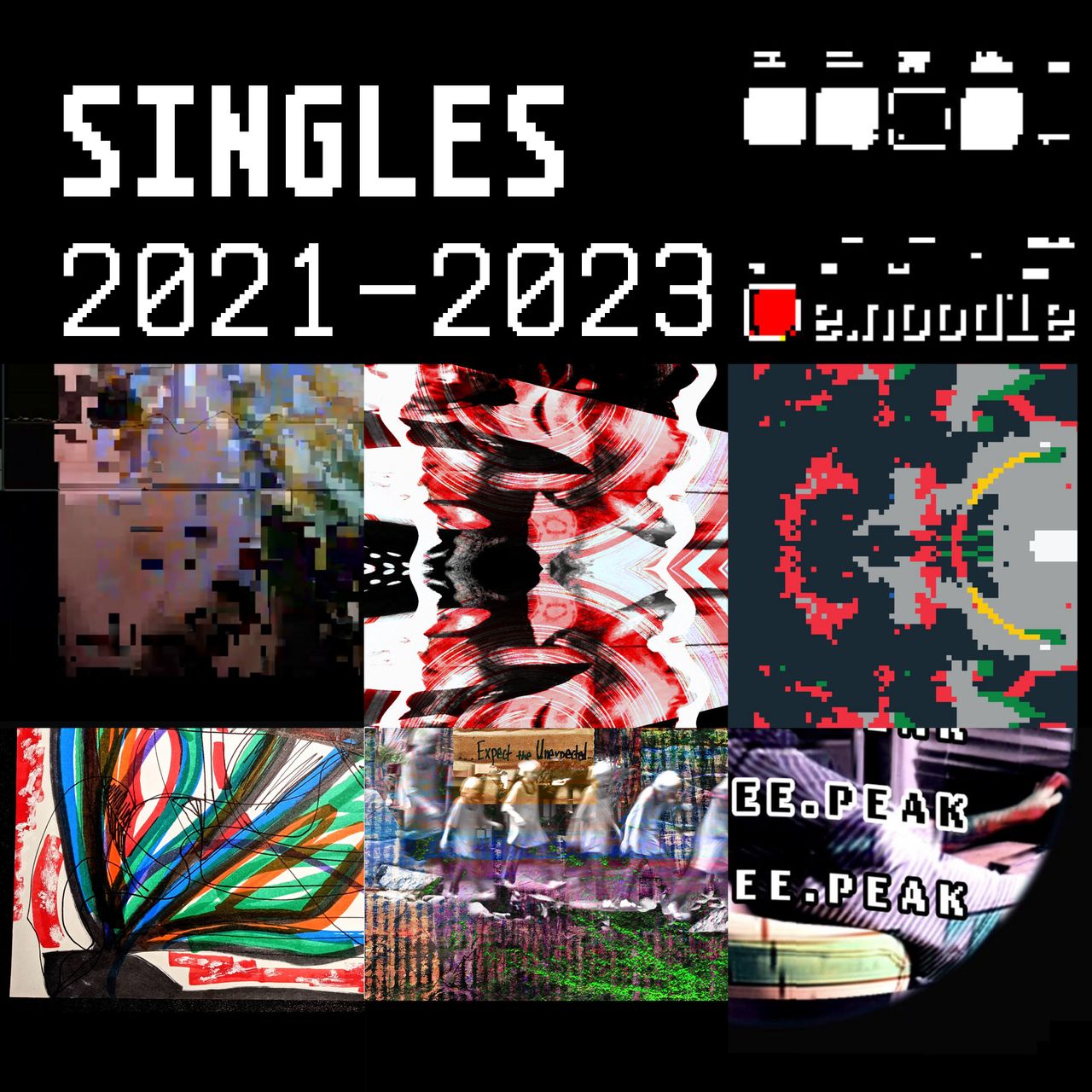singles 2021-2023 release cover. collage of seven artworks.